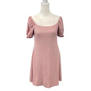 Mikey and Joey Rose Pink Off Shoulder Fit Flare Ribbed Short Dress Sz S